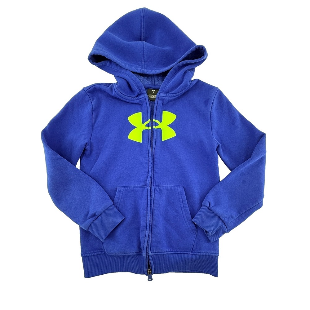 Under Armour Hoodie Youth 7 Blue Full Zip Fleece Logo Boys Sweatshirt